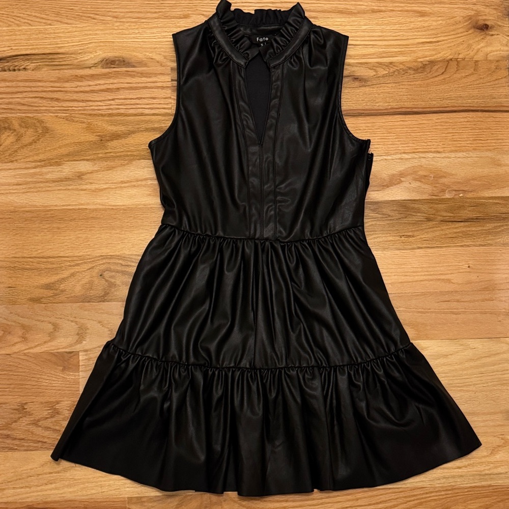 FATE Faux Leather Ruffled Dress